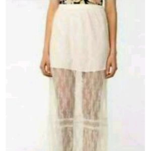 Reform by Reformation Boho Chic Ivory Lace Semi-Sheer Midi Skirt Elastic Waist M